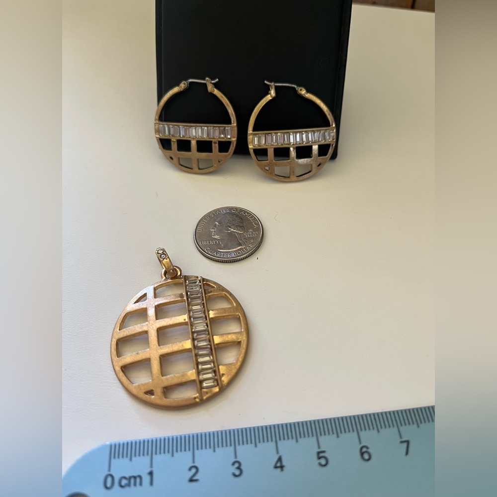 Gold and Silver Hoop Earrings and Pendant Set